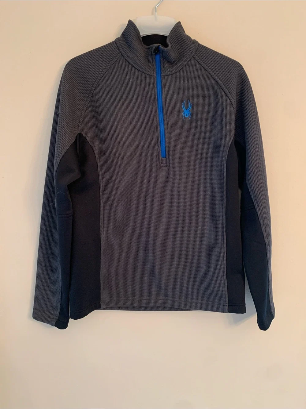 Spyder Men's Charcoal/Dark Gray and Black Half-Zip Sweater with Blue Logos